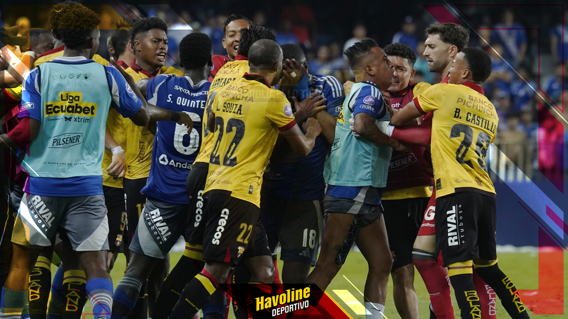 Altercado de los jugadores donde Byron Castillo fue expulsado