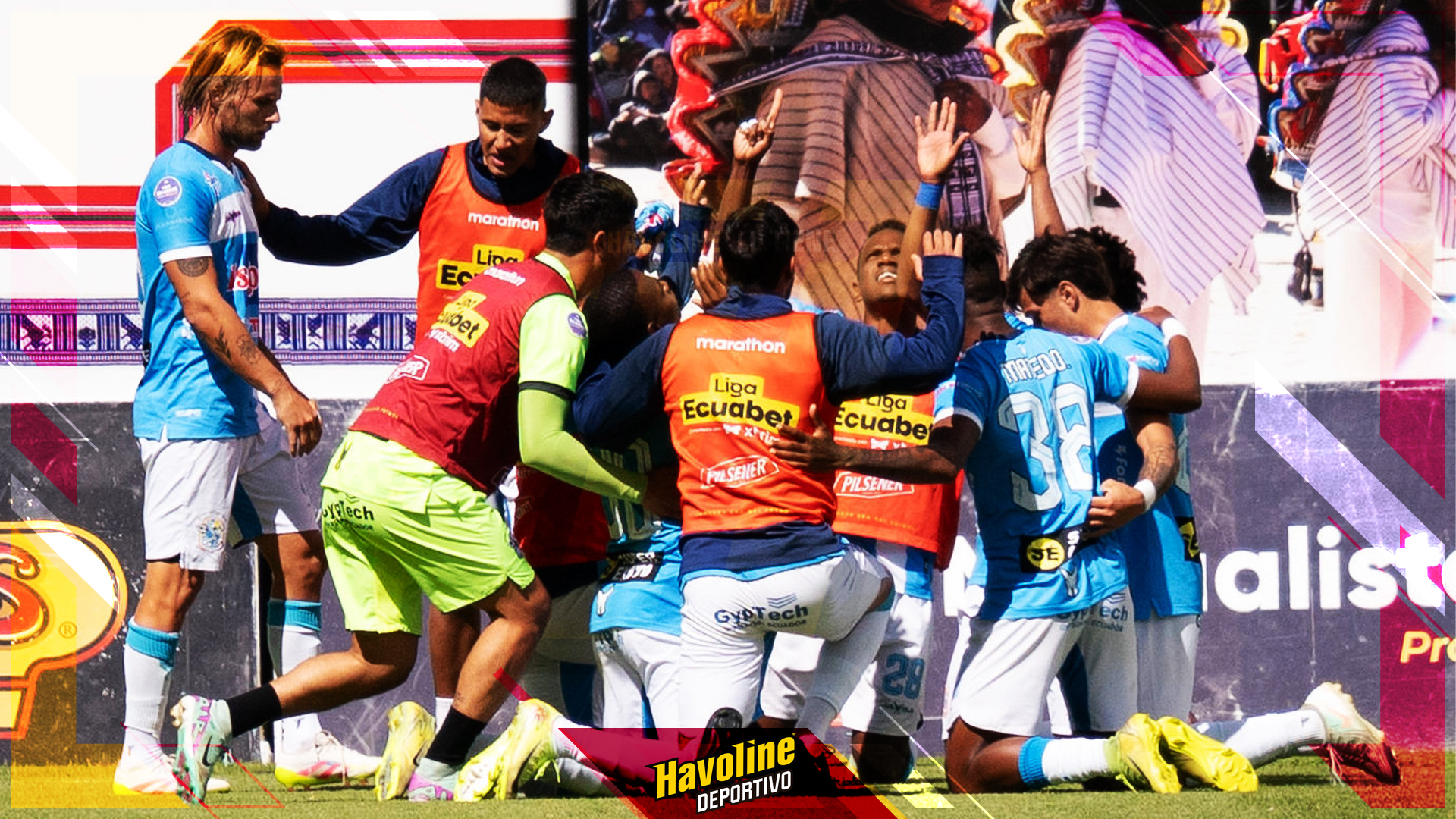 Jugadores de Manta celebran gol de Valencia en el empate ante Mushuc Runa